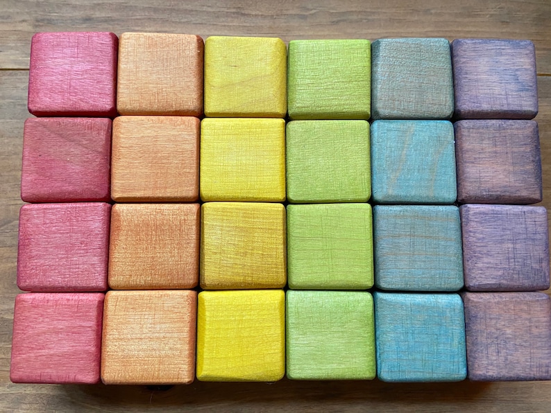 Naturally Dyed Rustic Rainbow Wooden Blocks Set of 24 or 48 Etsy