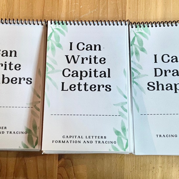 Learn to Write - Capital Letters, Numbers, Shapes - Set of 3 Books - Tracing and Formation - Reusable, wipeable, marker included!