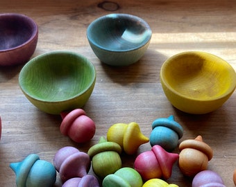 Hand-Dyed Rainbow Wooden Bowls - Stacking and Sorting - Set of 6 BOWLS ONLY