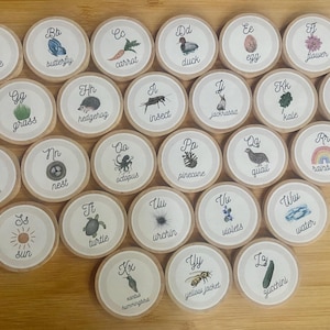 Lot d'aimants, de jetons et/ou de cartes alphabet cursif sur le thème de la nature - Matériel pour apprendre l'alphabet - Maternelle + école maternelle à la maison