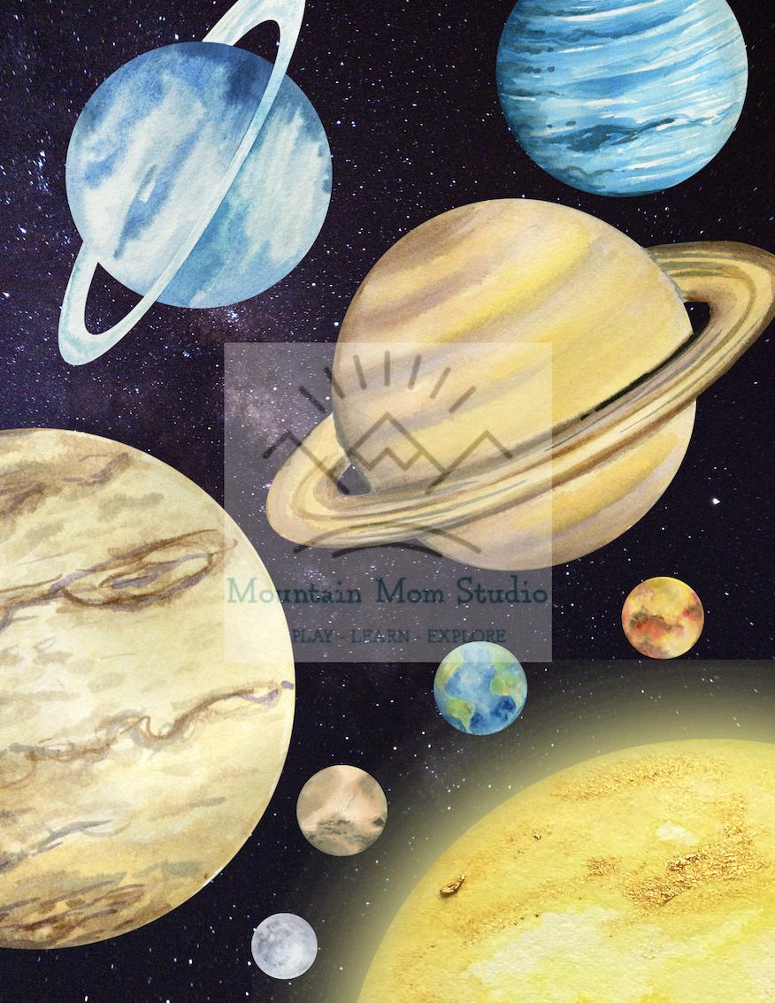 Solar System Poster - Watercolor Style 8 Planets and Sun - Card Stock ...
