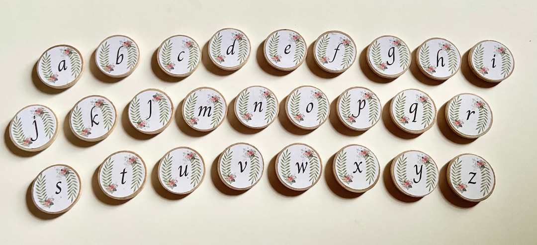 Wooden Lowercase Alphabet Magnets - Floral Design - Set of 26 Lowercase ...