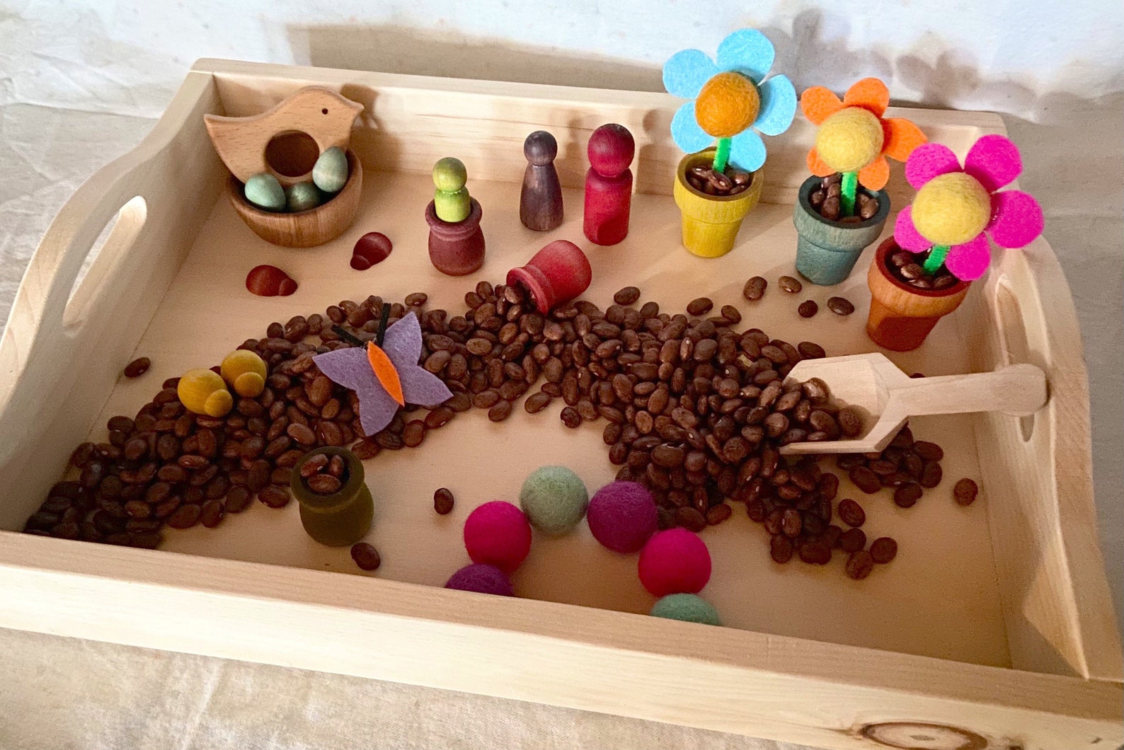 Natural Wooden Sensory Tray SPRING EDITION Fine Motor Play Etsy