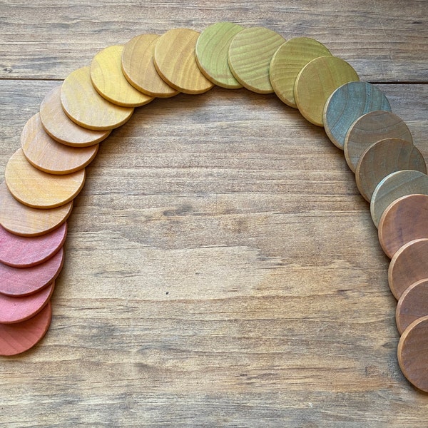 Rainbow Wooden Counting Tokens - Math Manipulative - Counting Coins - Math Tools for add/subtract/multiply/divide -  25 or 100 piece set