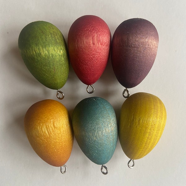 Naturally-Dyed Rainbow Wooden Eggs with Hooks - DIY Easter Decor - Home Decor - Eco-friendly, Solid Birch Wood Eggs for Spring w/ Eye Hooks