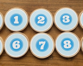 Wooden Counting Tokens 0-9 - Multiple Colors Available - Learn to Count - Number Recognition Tokens - Math Magnets - Customizable