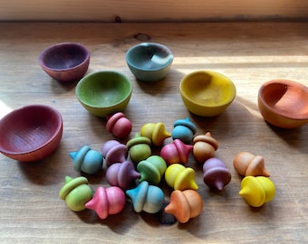 Naturally-Dyed Wooden Crafting Acorns - Life Size Wooden Crafting Acorns Dyed with 100% Natural Dyes Sealed with Organic Beeswax and Jojoba