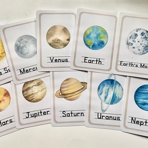 Watercolor-Style Solar System Cards - Materials for Learning Space Science - Kindergarten + Elementary Homeschool - Homeschool Decor