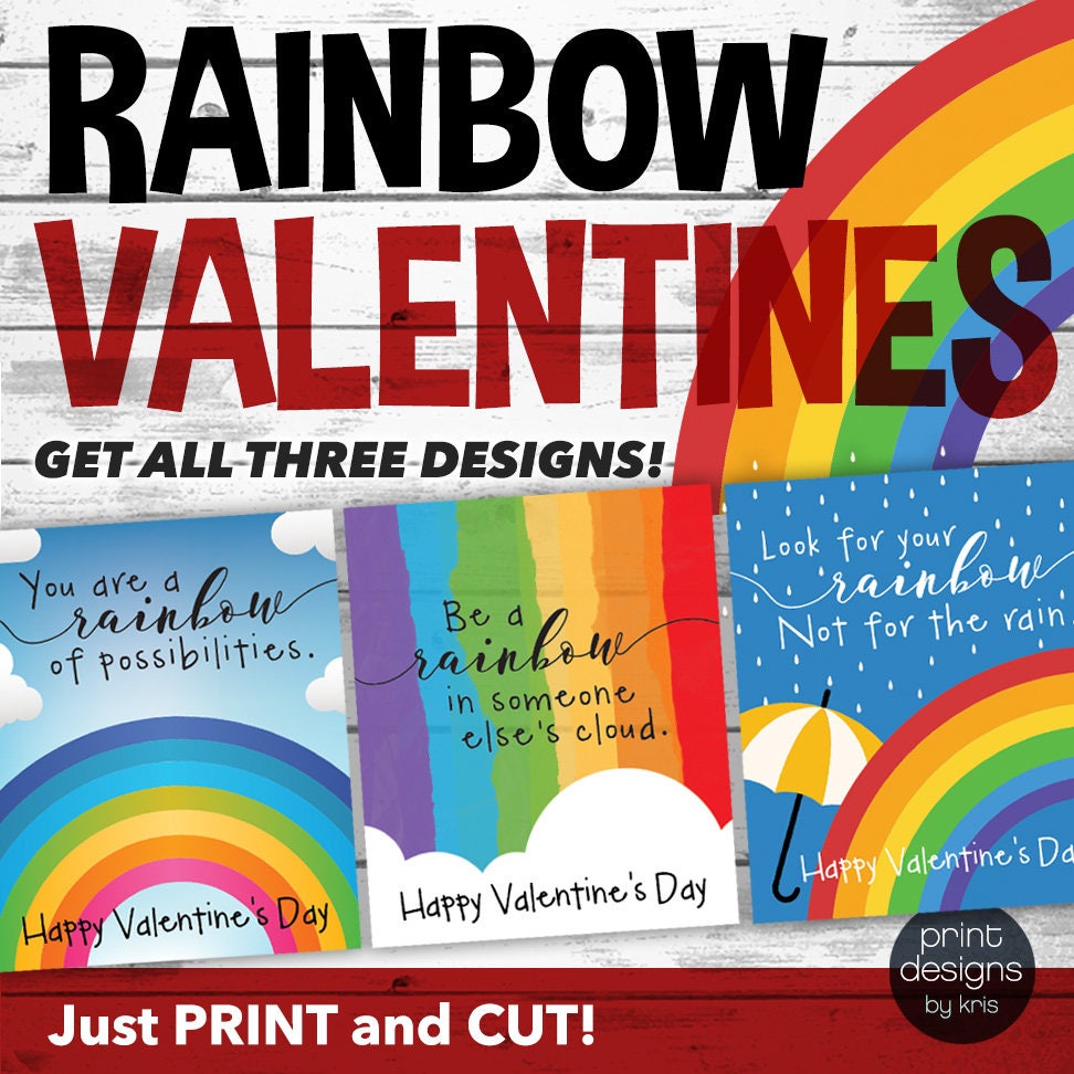 Printable Rainbow Valentines Day Card Printable Valentine Etsy