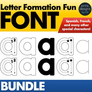 Fuente de calco • Fuente de formación de letras • Fuente de escritura de letras • Fuente de preescolar • Fuente de maestro PAQUETE DE CINCO FUENTES