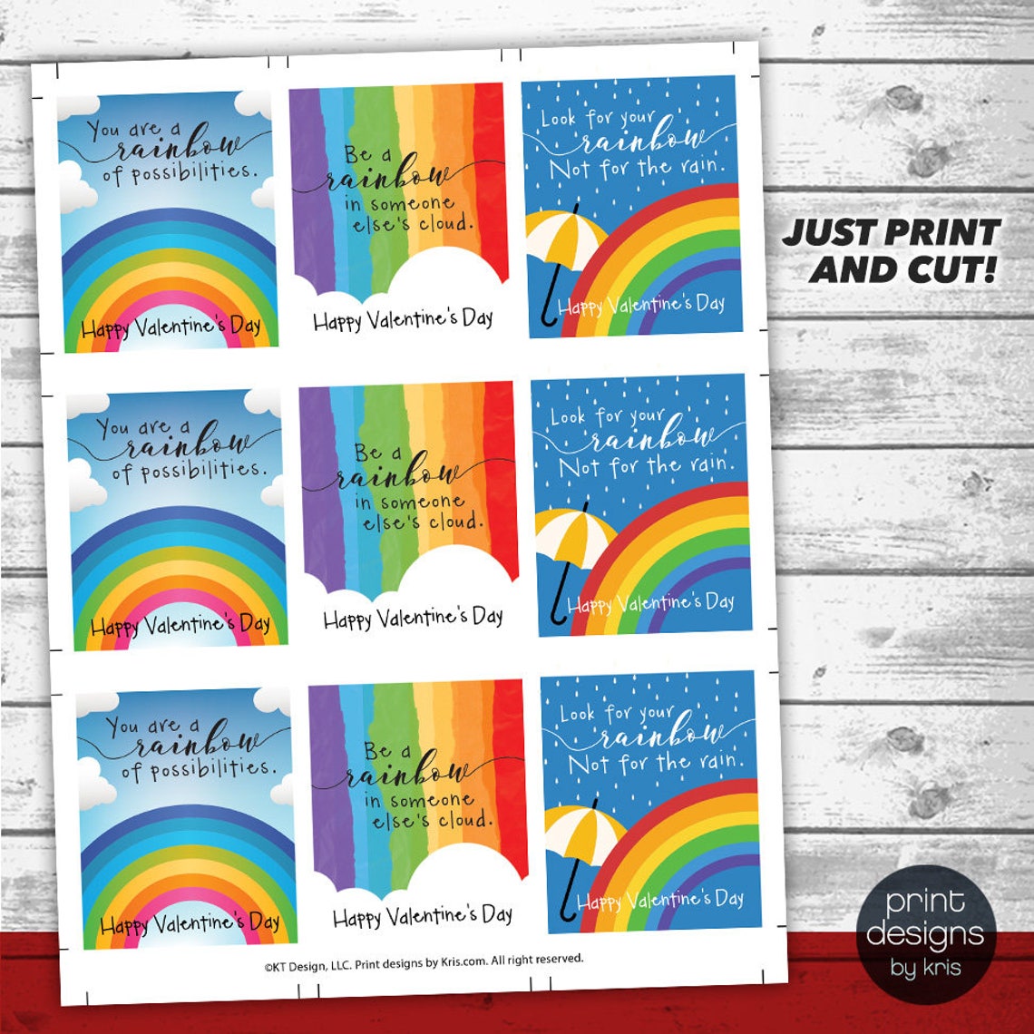 Printable Rainbow Valentines Day Card Printable Valentine Etsy