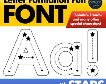 Alphabet Letter Tracing Font • Letter Formation Font • Writing Letters Font • Preschool Font • Teacher font with STARS