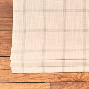 Faux Roman Shade Valance in French Grey Cotton Slub Fabric, Fully Lined, Custom Made Kitchen Valance, Aaron Check Plaid Off White Curtains image 1