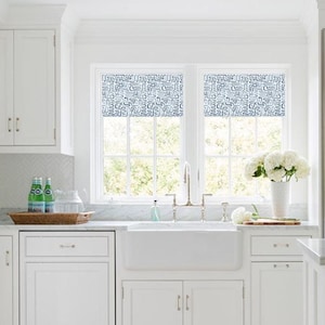 Straight Custom Valance in Indigo Blue and White Print, Fully Lined, 100% Cotton,  Custom Made Modern Kitchen Valance, Bay Window Treatments