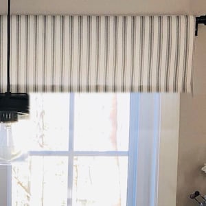 Straight Valance Custom Made in Black or Gray and White Ticking Stripe, Fully Lined Modern Farmhouse Kitchen Valance 100% Cotton