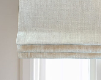 Faux Roman Shade Valance Custom Made in Premium Natural  or White Slub Linen, Fully Lined, Neutral Natural Beige, Textured Window Treatments