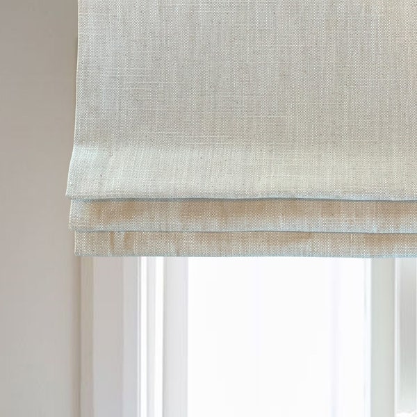 Faux Roman Shade Valance Custom Made in Premium Natural  or White Slub Linen, Fully Lined, Neutral Natural Beige, Textured Window Treatments
