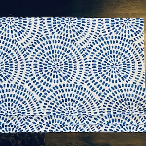 Faux Roman Shade Valance in Blue and White Graphic Circles on 100% Cotton Slub Canvas, Fully Lined Window Treatments, Bay Windows