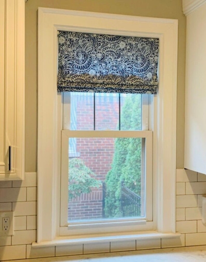 Faux Roman Shade Valance in Segovia Italian Denim Blue and Etsy