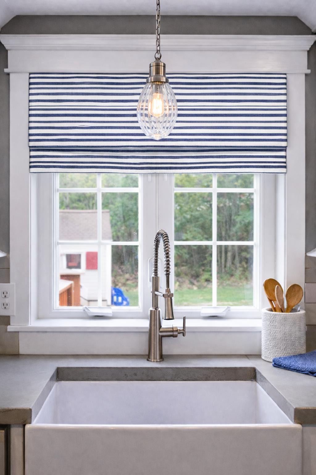 Natural Cotton Twill Navy Striped Straight Valance – 70x15 Inches, Rod Pocket, Country Style