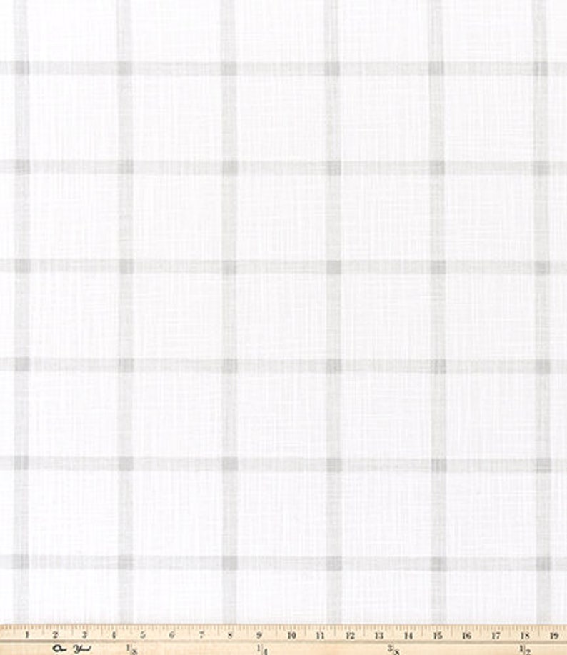 Faux Roman Shade Valance in French Grey Cotton Slub Fabric, Fully Lined, Custom Made Kitchen Valance, Aaron Check Plaid Off White Curtains image 2
