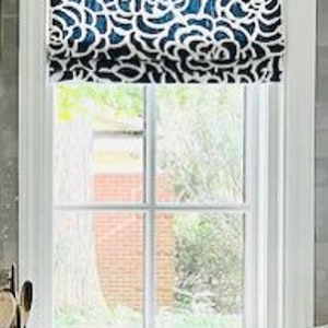 Faux Roman Shade Valance in Navy Blue or Caribbean Floral Print on Premium Cotton Linen Fabric, Fully Lined, Custom Made
