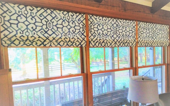 Faux Roman Shade Valance in Modern Blue and White Trellis - Etsy