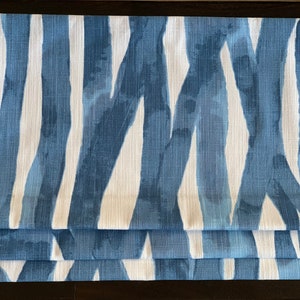 Faux Roman Shade Valance in Watercolor Brush Strokes of Blue and White on 100% Cotton Slub Canvas, Fully Lined Window Treatments, Bay Window