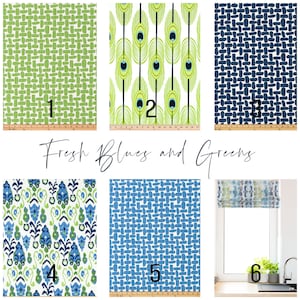 Faux Roman Shade Valance in Blues, Greens and Natural Birch Pattern on 100% Premium Cotton Fabric, Custom Made, Fully Lined Valance