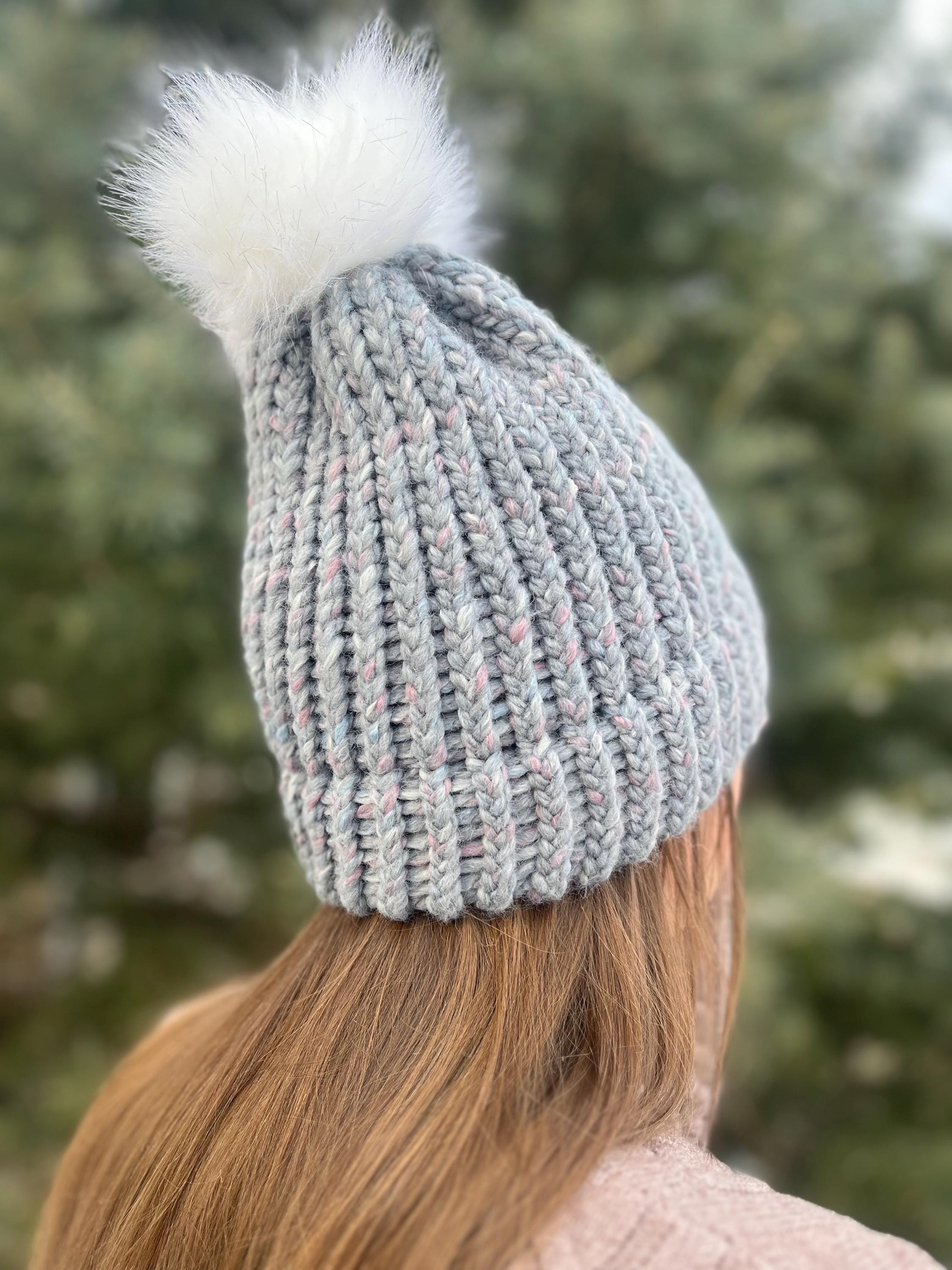 Handmade Chunky Knit Beanie Multicolor White & Blue Winter Fall Handcrafted Hat Child main image 2