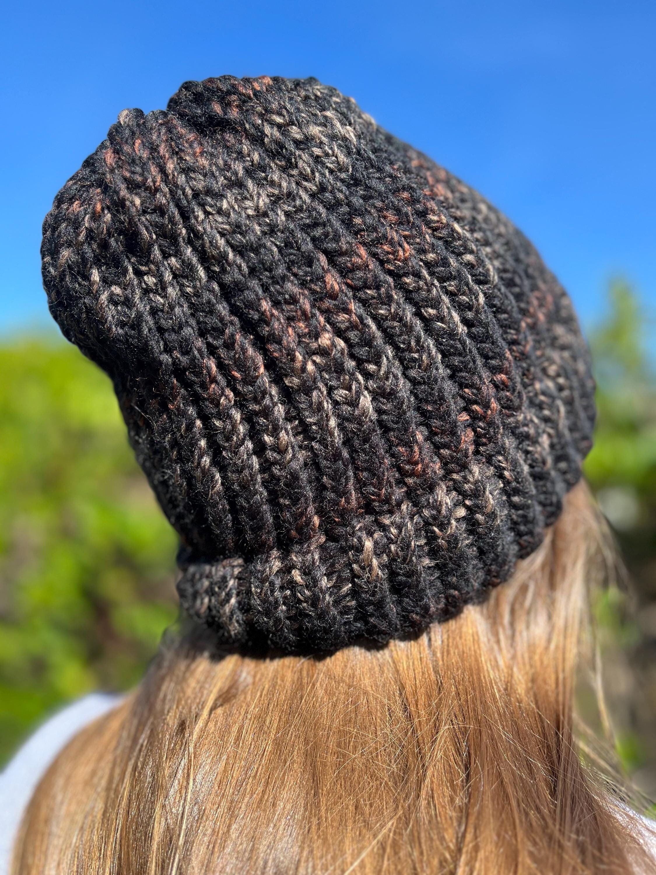 Chunky Knit Beanie: Black and Burnt Orange - Etsy display picture 2