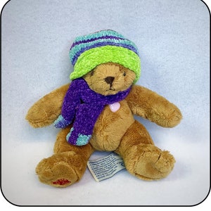 Cherished Teddies 6 inch Mini Plush Bear with Winter Hat and Scarf 2003 Stuffed Animal, Vintage Enesco Cherished Teddies