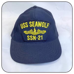 USS Seawolf SSN-21 Navy Submarine Embroidered Adjustable Snap Back Dark Navy Blue Ball Cap