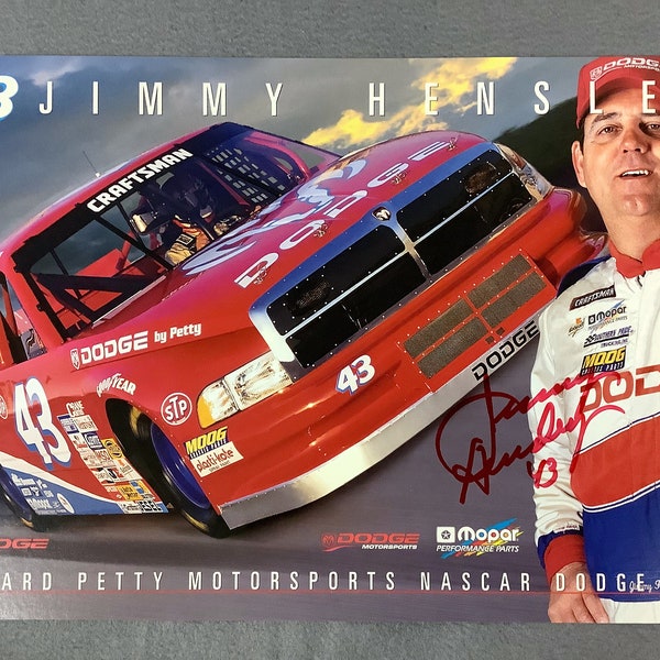 Jimmy Hensley Signed 1999 NASCAR Craftsman Truck Series #43 Dodge Drivers Card, NASCAR Driver Jimmy Hensley Vintage Autograph
