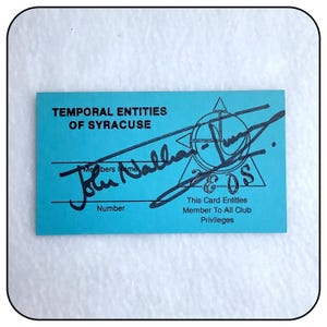 Doctor Who producer John Nathan-Turner&#39;s autographed 1980s Syracuse, NY Doctor Who Fan Club member&#39;s card, Signed Doctor Who Card