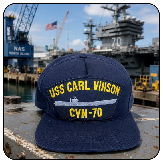 USS Carl Vinson Navy Ship Embroidered Adjustable Snap Back Dark