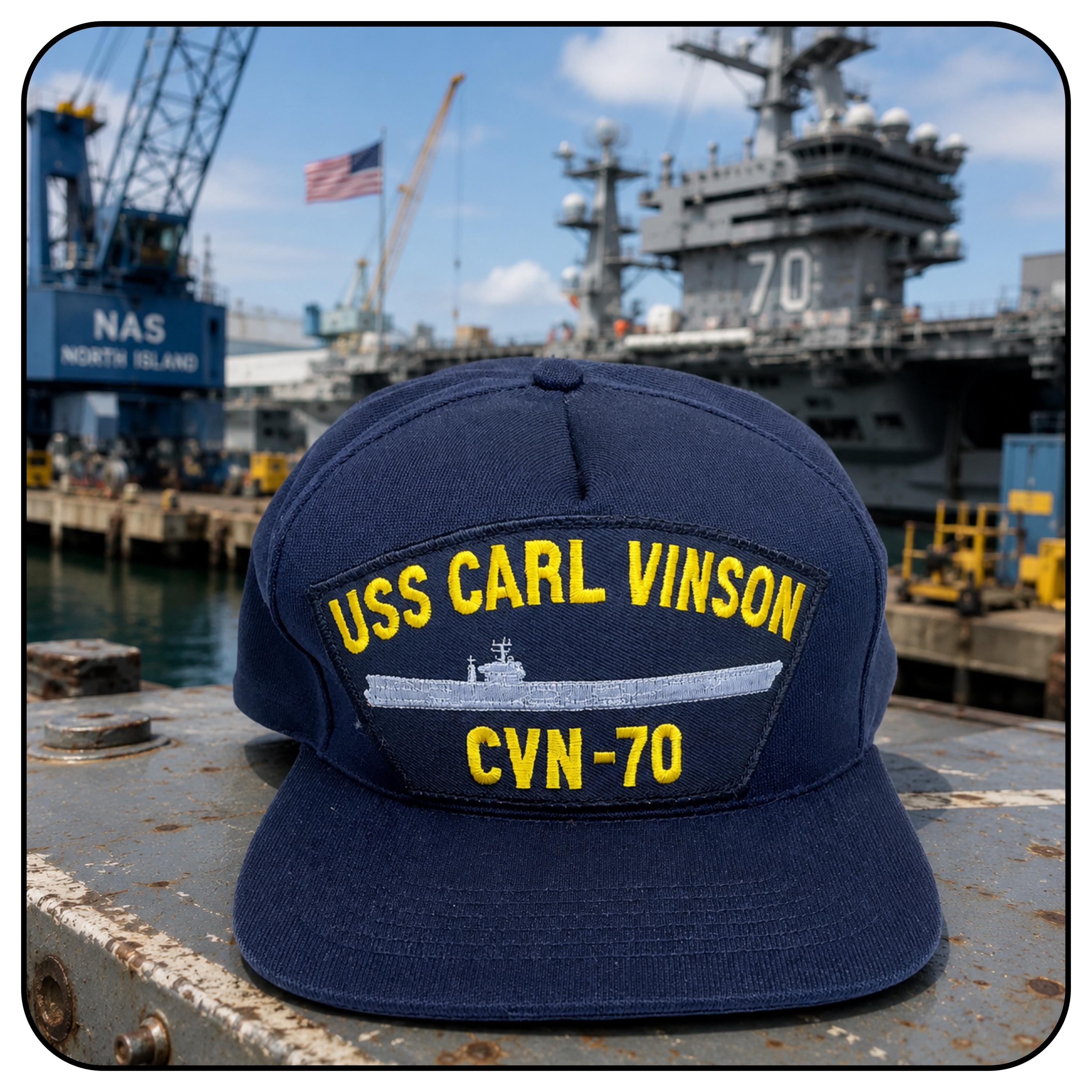 USS Carl Vinson Navy Ship Embroidered Adjustable Snap Back Dark