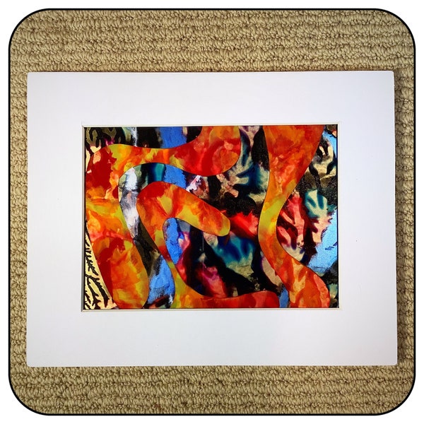Abstract Art Painting on Plexiglass, 8X10 Matted Artwork, Original Reverse Painting on Plexiglass