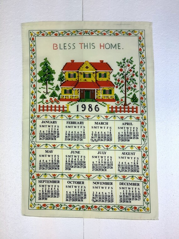 1986 Bless This Home Decorative Calendar Tea Towel Kitchen Wall Decor - Etsy