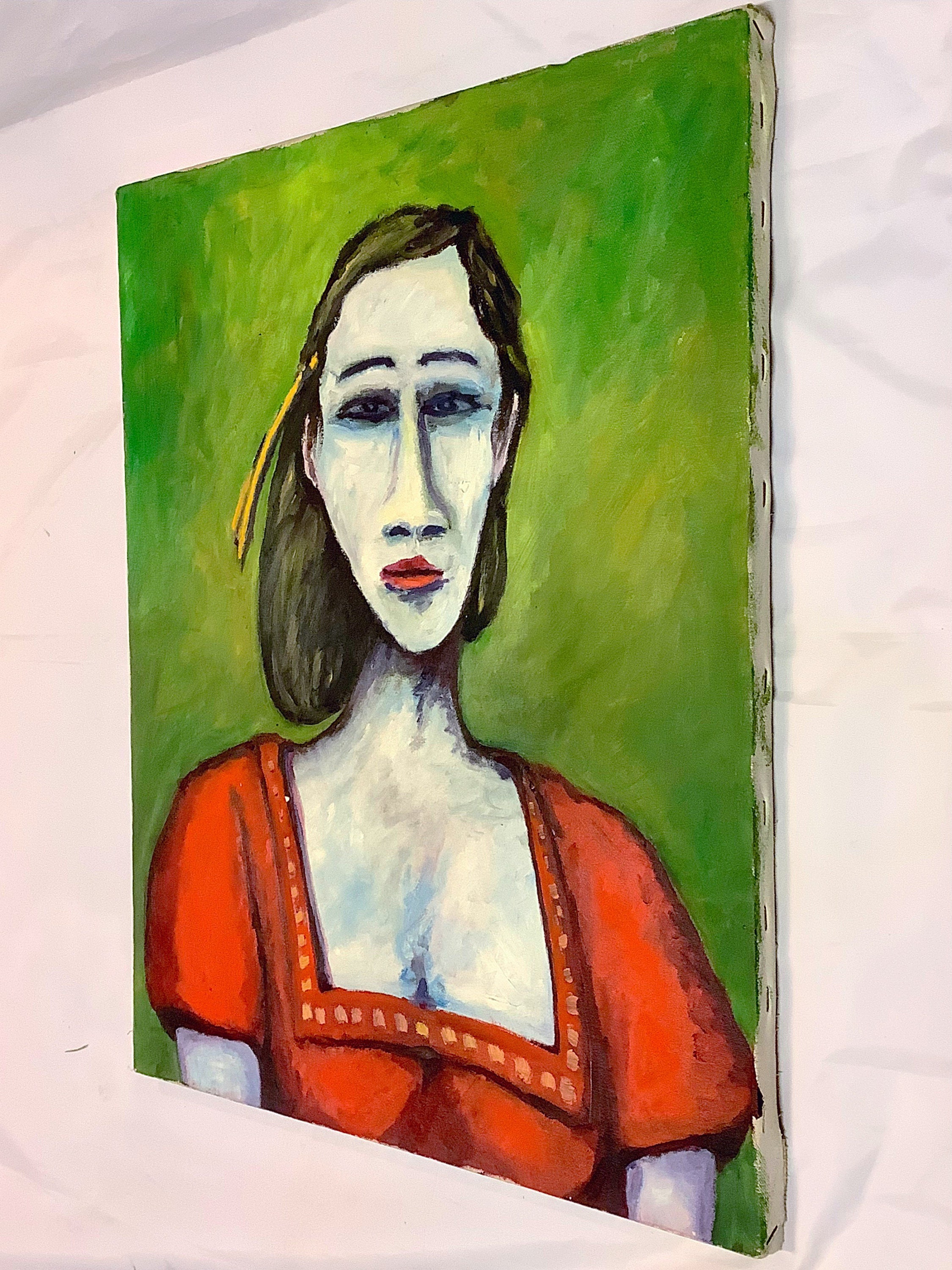 Vintage Original Art Acrylic Painting white Woman by Angelo, White