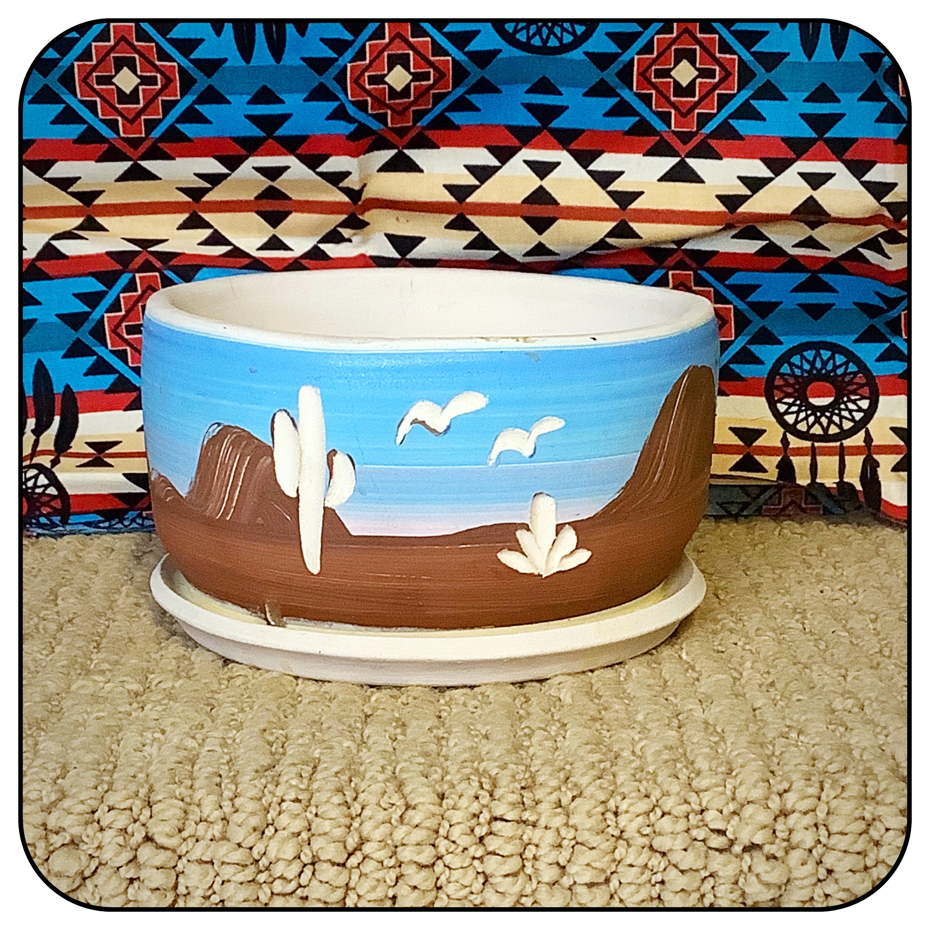 Vintage Southwestern Motif Superstition Stoneware Planter, Plant