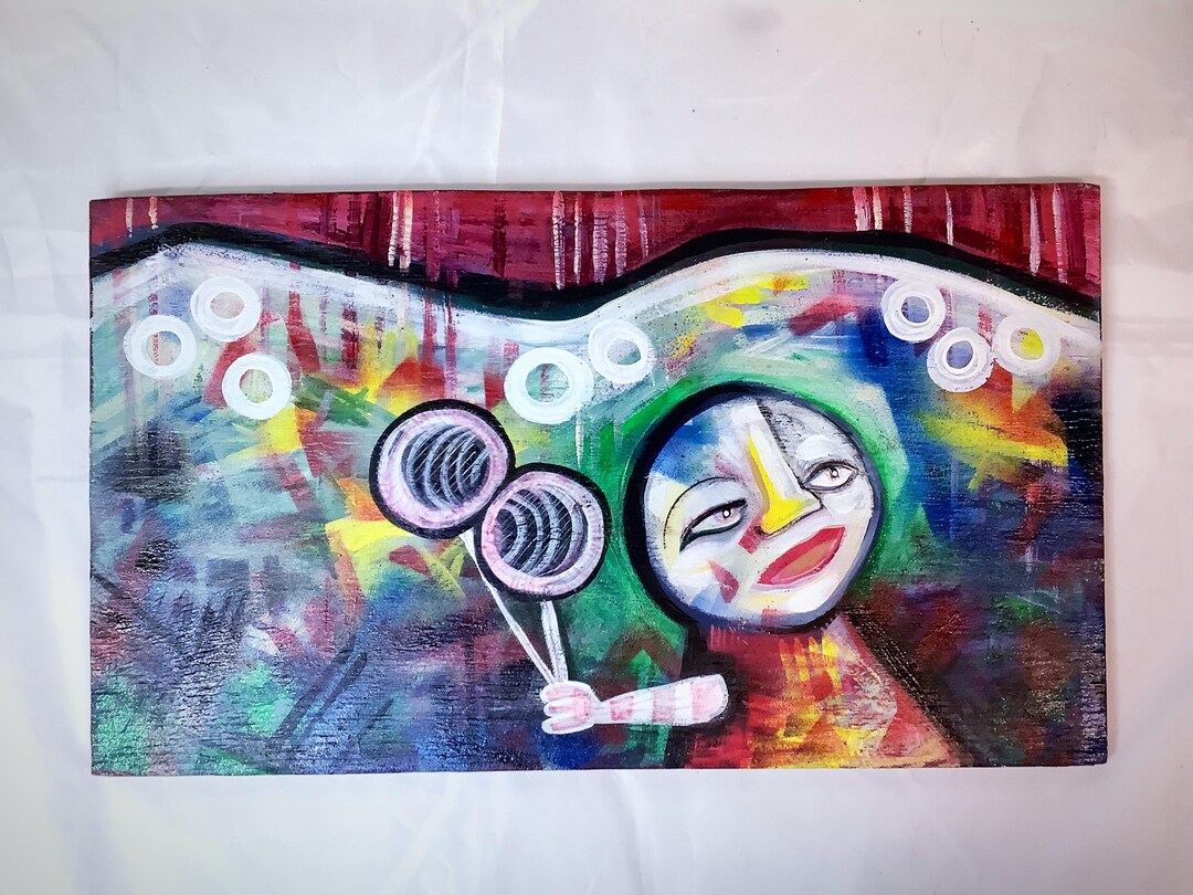 Jessica Rudy Unique Outsider Art Painting of Boy With Balloons on Plywood by Jrudy ...