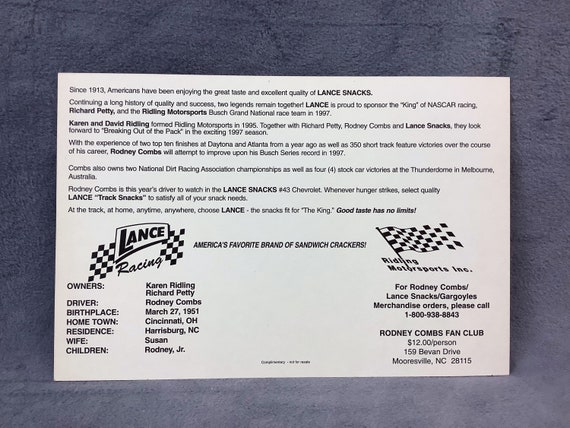 Rodney Combs Signed 1997 NASCAR Bush Grand National Series #43