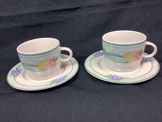 Vintage Oneida Tulip Garden Cup and Saucer Set – Set of Two – New