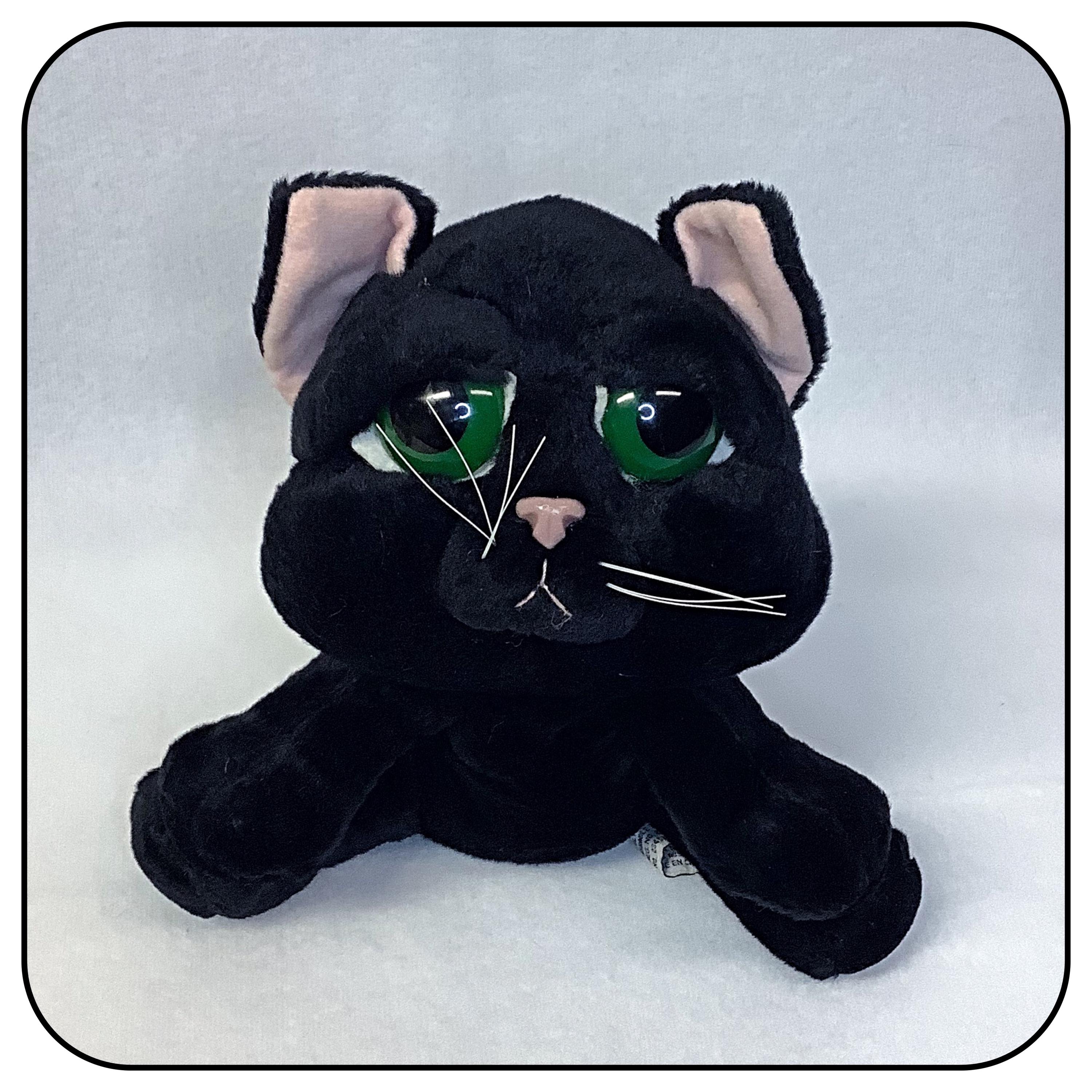 Vintage Russ Berrie Shadow Black Cat Green Eyes Soft Plush Toy