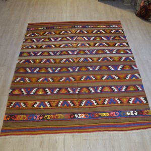 Turecki kilim dywan. Dywan vintage. Dywan anatolijski vintage kilim. Kilim plemienny. Kilim w kolorach ziemi. Darmowa wysyłka. 8 x 6 stóp.