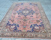 Low pile rug. Large vintage carpet. Vintage carpet. Handmade wool carpet. Turkish rug. Turkish vintage rug. 9.6 x 6.5 feet.