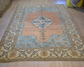 Vintage large carpet. Turkish vintage rug. Turkish carpet. Heriz design rug. Living room rug. Handmade carpet. Free shipping. 9.6 x 7 feet.
