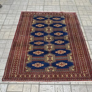 Handwoven Turkish Wool Rug: Vintage Blue Accent Carpet (5.4 x 4.1 ft)