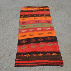 Vintage Turkish Kilim Runner Rug: Handwoven Wool Hallway Rug (6.2 x 2.6 ft)